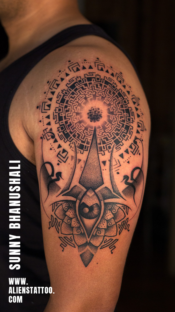 trishul and mandala tatttoo