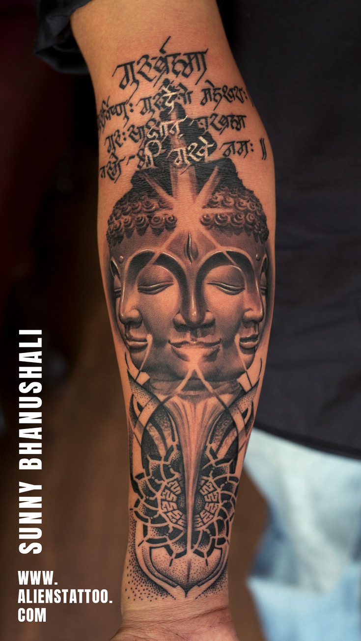 3 face buddha tattoo