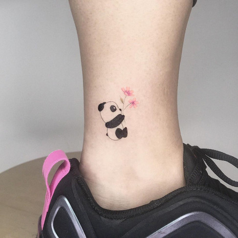 panda and flower tattoo