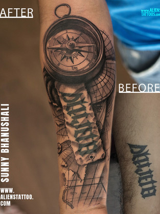 travel compass coverup tattoo